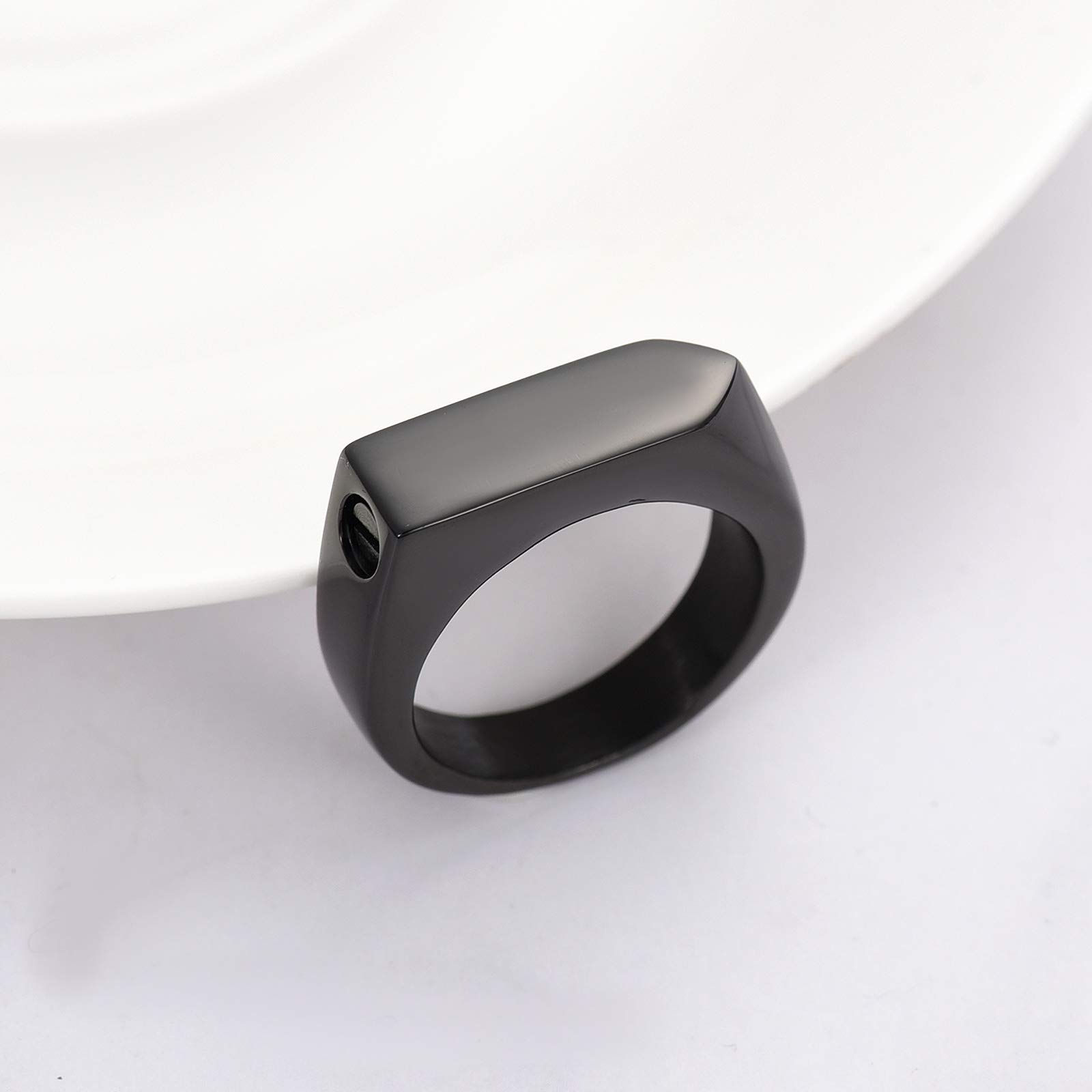 XSMZB Cremation Rings for Ashes Simple Square Band Ring Keepsake Arrow Band Finger Ring Holder Ashes for Pet Human Memorial Urn Ring for Men Women (Black,9)