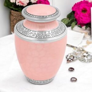 CLEENTABLE Urns for Ashes Adult Male, Urns for Human Ashes Adult Female, Decorative Urns, Large Cremation Urns for Adult Ashes, Urn Sea Pink Silver (Aluminum - 10 Inch Height x 6.5 Inch Width)