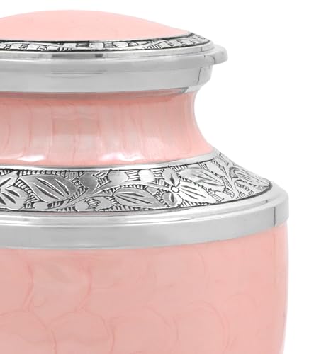 CLEENTABLE Urns for Ashes Adult Male, Urns for Human Ashes Adult Female, Decorative Urns, Large Cremation Urns for Adult Ashes, Urn Sea Pink Silver (Aluminum - 10 Inch Height x 6.5 Inch Width)