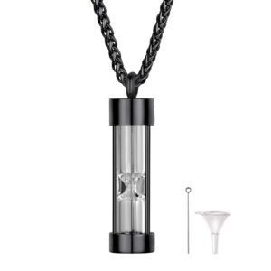 Richsteel Black Hourglass Cremation Jewelry for Ashes Grandma Husband Dog Urn Pendant Necklace with Spiga Chain 22''