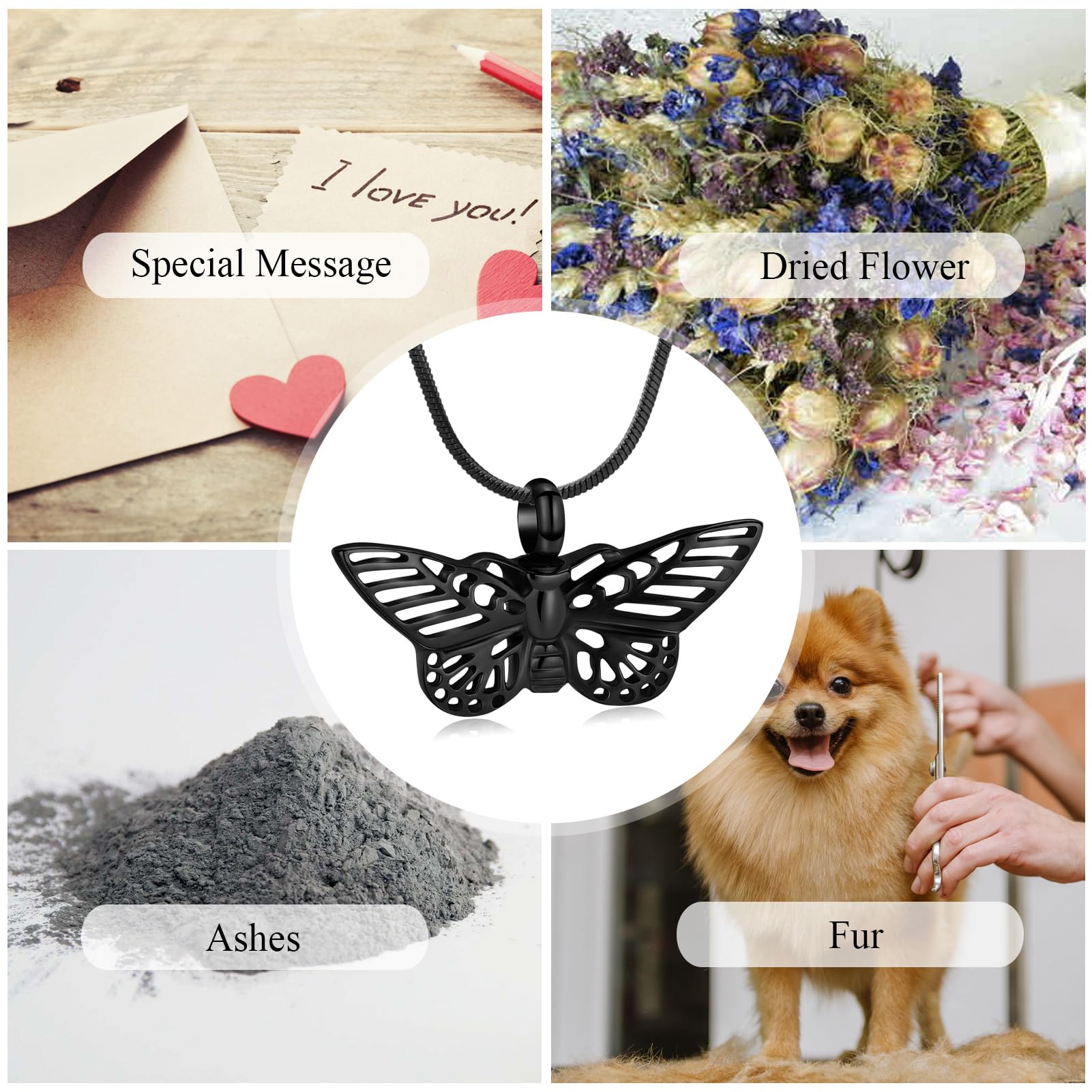 Minicremation Cremation Jewelry for Ashes Memorial Keepsake for Beloved's Ashes Urn Pendants Butterfly Cremation Necklace for Ashes (Black)