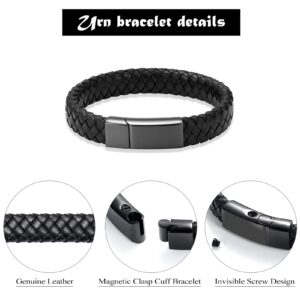 Imrsanl Cremation Jewelry Urn Bracelet for Ashes Memorial Braided Leather Urn Bracelet Wristband for Ashes of Loved Ones Keepsake Cuff Bangle Jewelry for Women Men (Black-20cm/7.87inch)