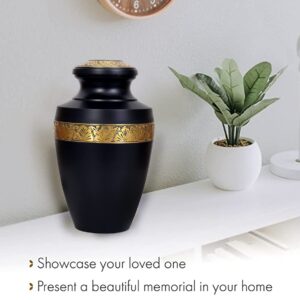 hlc URNS – Black & golden Cremation Urn for Human Ashes - Adult Funeral Urn Handcrafted - Affordable Urn for Ashes (Adult (200 lbs) – 10.5 x 6 “, Lovely Cremation Urn)