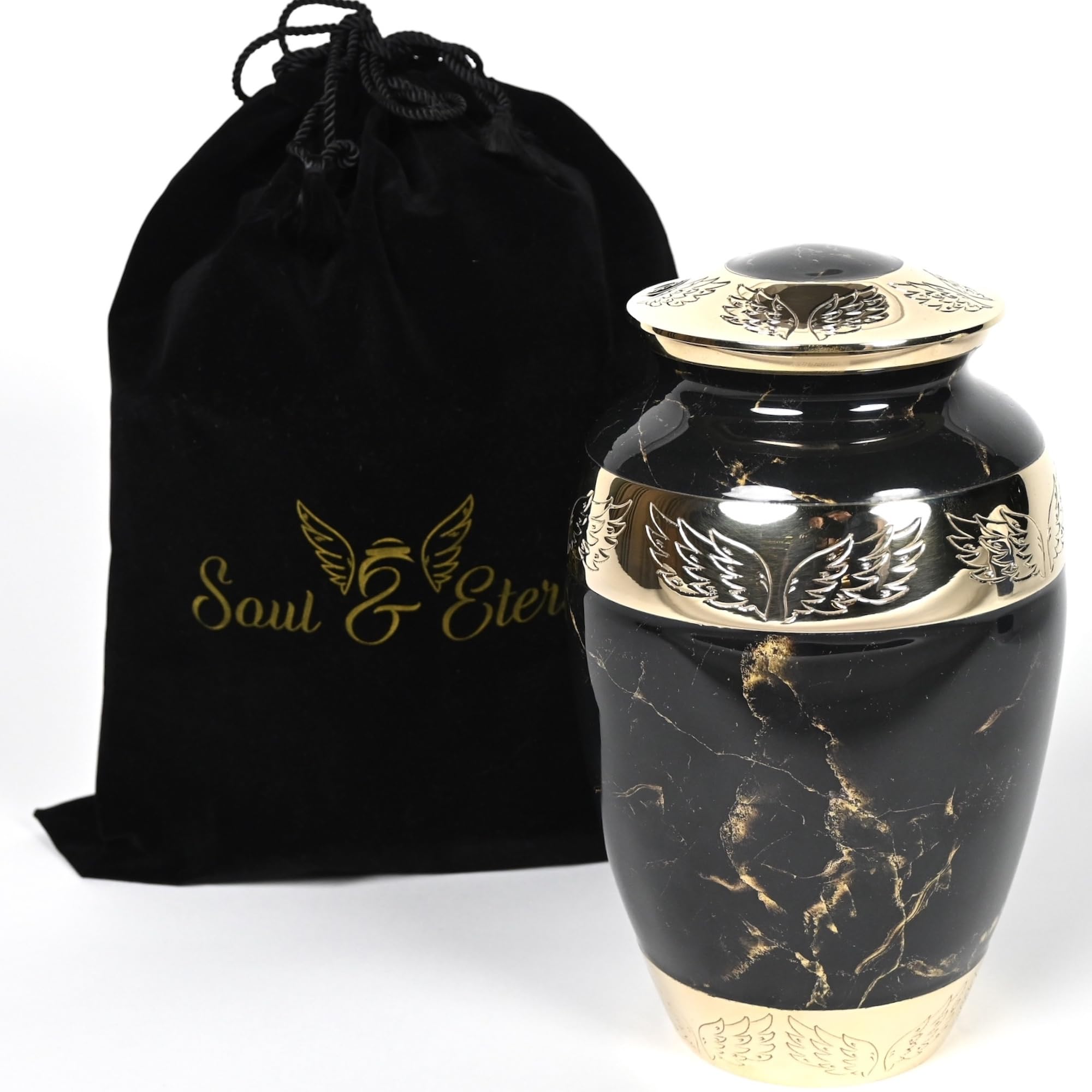 Soul and Eternity Cremation Urns for Adult Ashes Decorative Urns Aluminum & Brass Metallic Urns for Human Ashes Medallion Engravable Urns for Ashes Keepsake Urns for Human Ashes with Velveteen Bag