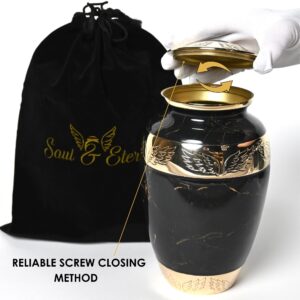 Soul and Eternity Cremation Urns for Adult Ashes Decorative Urns Aluminum & Brass Metallic Urns for Human Ashes Medallion Engravable Urns for Ashes Keepsake Urns for Human Ashes with Velveteen Bag