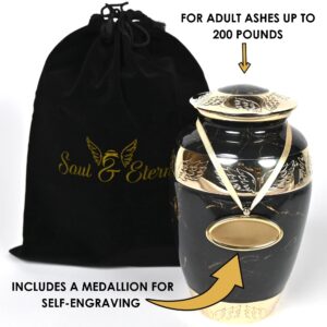 Soul and Eternity Cremation Urns for Adult Ashes Decorative Urns Aluminum & Brass Metallic Urns for Human Ashes Medallion Engravable Urns for Ashes Keepsake Urns for Human Ashes with Velveteen Bag