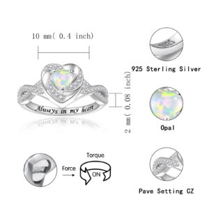 Heart Cremation Ring for Ashes - 925 Sterling Silver Opal Urn Keepake Rings Memorial Jewelry for Women (White, 9)