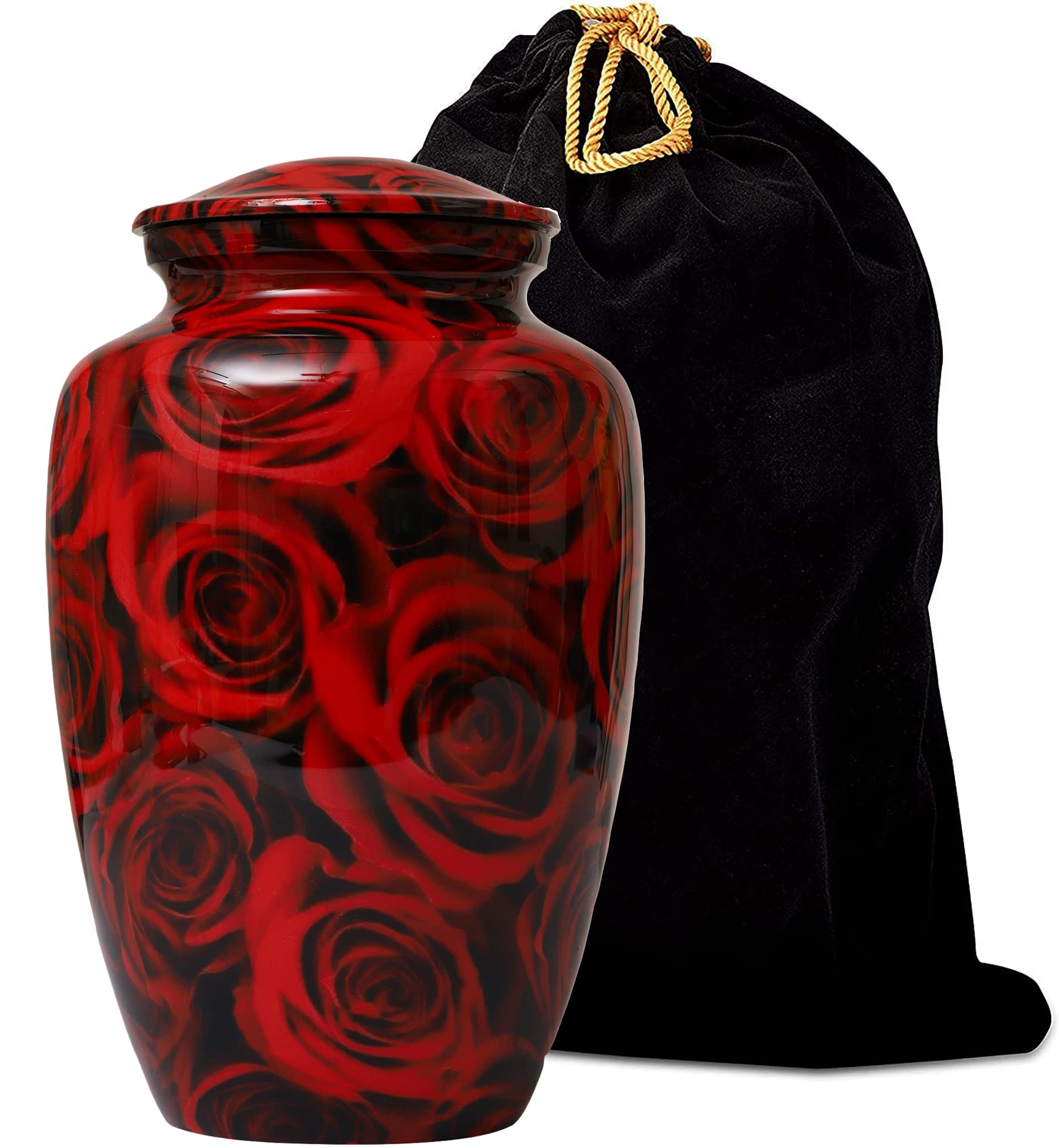 Bhartiya Handicrafts Red Rose Cremation Urn for Human Ashes - Suitable for Male & Female Adult Memorial urn, Urns for Ashes Adult Female for Home or Burial - Remains up to 200 lbs (Design 9)