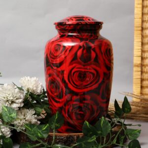 Bhartiya Handicrafts Red Rose Cremation Urn for Human Ashes - Suitable for Male & Female Adult Memorial urn, Urns for Ashes Adult Female for Home or Burial - Remains up to 200 lbs (Design 9)