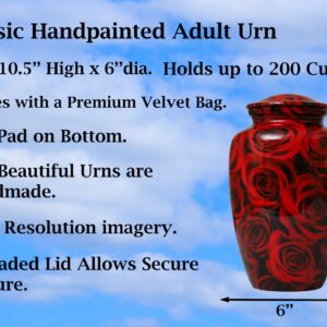 Bhartiya Handicrafts Red Rose Cremation Urn for Human Ashes - Suitable for Male & Female Adult Memorial urn, Urns for Ashes Adult Female for Home or Burial - Remains up to 200 lbs (Design 9)