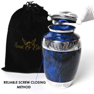 Soul and Eternity Cremation Urns for Adult Ashes Decorative Urns Aluminum & Brass Metallic Urns for Human Ashes Medallion Engravable Urns for Ashes Keepsake Urns for Human Ashes with Velveteen Bag