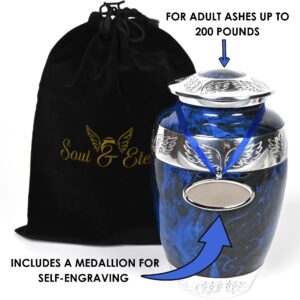 Soul and Eternity Cremation Urns for Adult Ashes Decorative Urns Aluminum & Brass Metallic Urns for Human Ashes Medallion Engravable Urns for Ashes Keepsake Urns for Human Ashes with Velveteen Bag