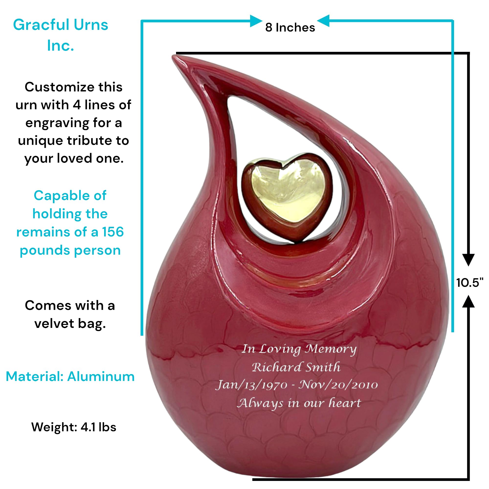 Customizable Cremation Urn with Velvet Bag - Engravable Cremation Urn - Memorial Urn - Funeral Urn - Burial Urn - Urns for Human Ashes