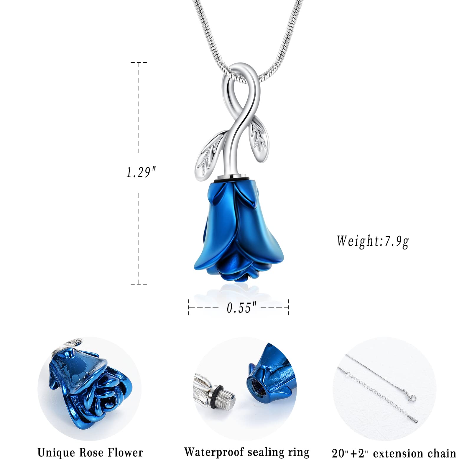 Rose Flower Cremation Urn Necklace for Ashes Stainless Steel Memorial Cremation Ash Jewelry Keepsake Pendant Necklace for Women Girl