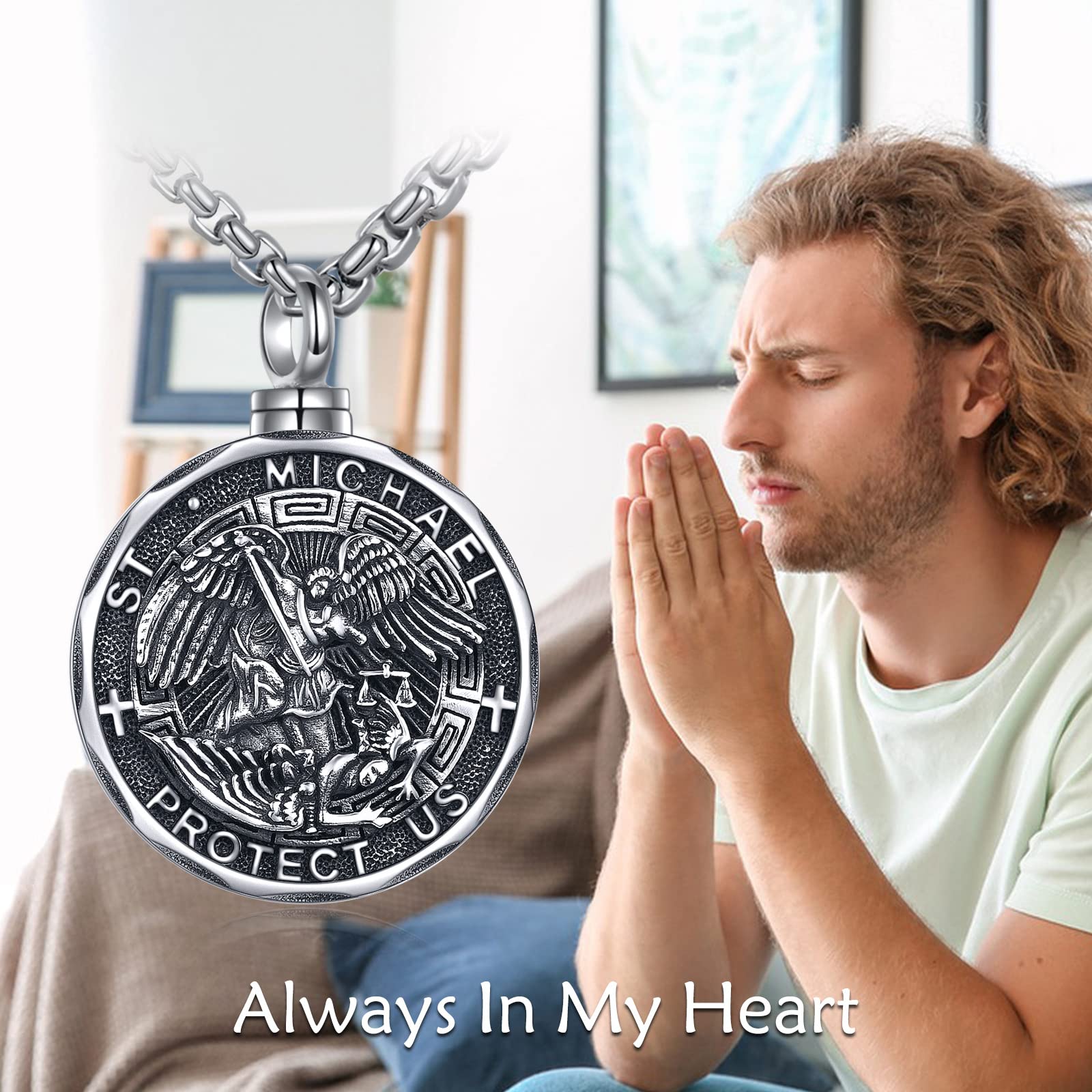 YFN Saint Michael Urn Necklace for Ashes Sterling Silver Religious Protector Cremation Pendant St Michael Archangel Jewelry Gifts for Women Men