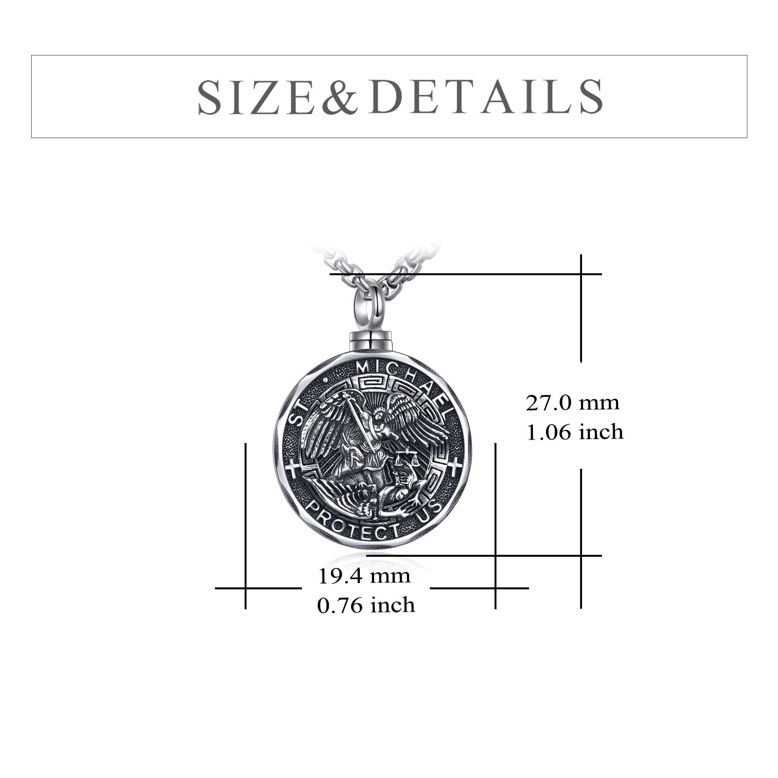 YFN Saint Michael Urn Necklace for Ashes Sterling Silver Religious Protector Cremation Pendant St Michael Archangel Jewelry Gifts for Women Men