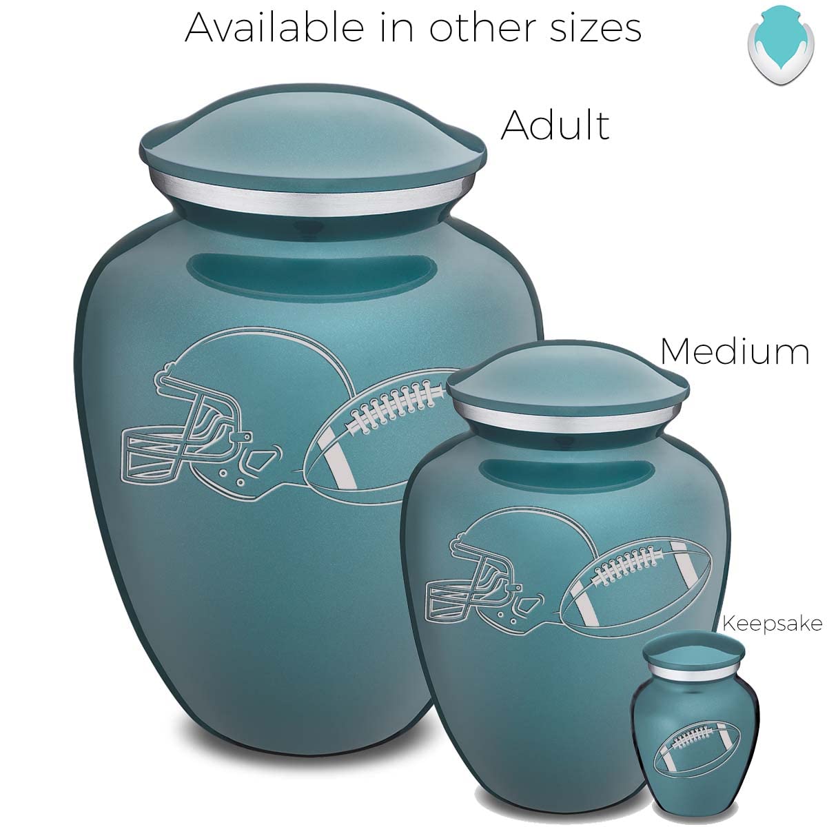 GetUrns Embrace Personalized Football Medium Cremation Urn with Custom Text Engraving for Human Ashes for Funeral, Burial, Niche or Columbarium – 44 Cubic Inches – Small Urns for Ashes (Teal)