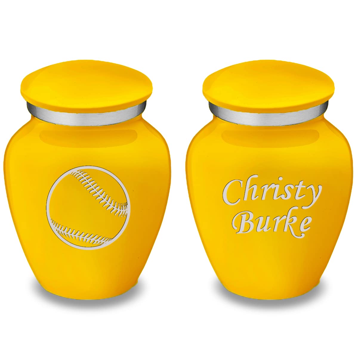 GetUrns Keepsake Embrace Baseball Cremation Urn with Custom Engraving (Yellow)