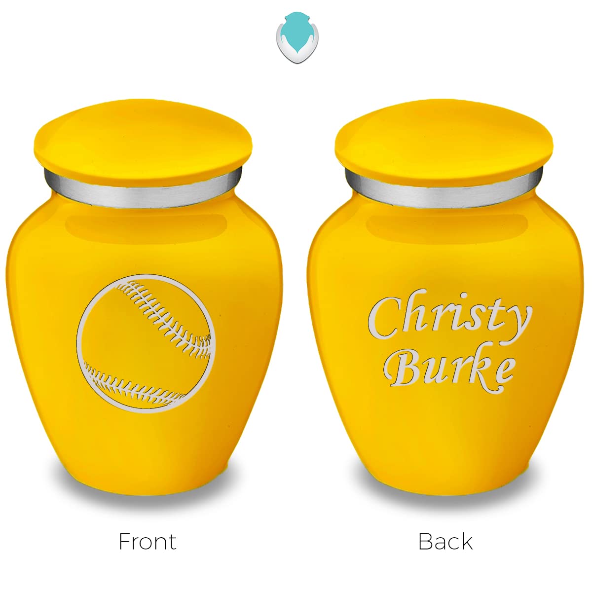 GetUrns Keepsake Embrace Baseball Cremation Urn with Custom Engraving (Yellow)