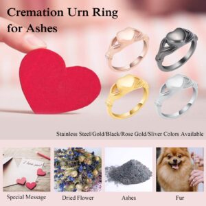 Cremation Ring for Ashes Golden Memorial Keepsake For Ashes Urn Ring Ashes Holder Locket (Black, 8)