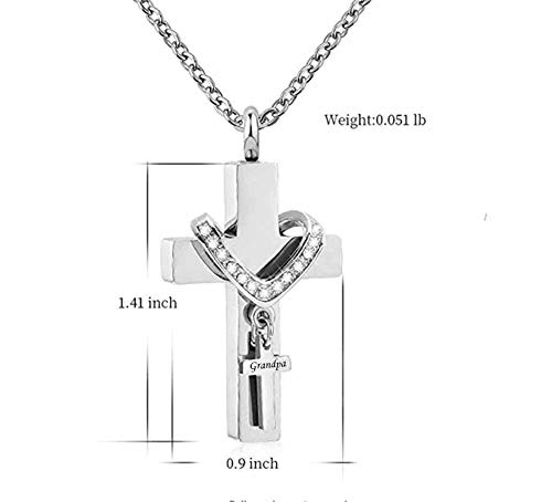 MEMORIALU Cross Urn Necklaces for Ashes Cremation Crucifix Keepsake Memorial Men Stainless Steel Pendant Necklace for Grandpa