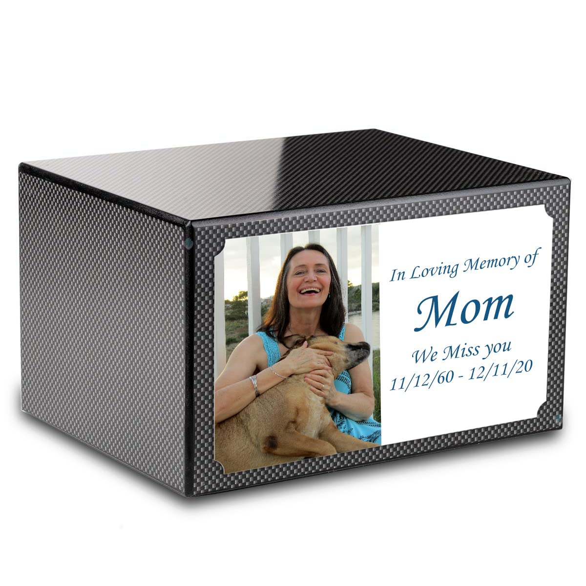 GetUrns Heritage Carbon Fiber Adult Cremation Urn Memorial Box for Ashes with Custom Printing (Photo)