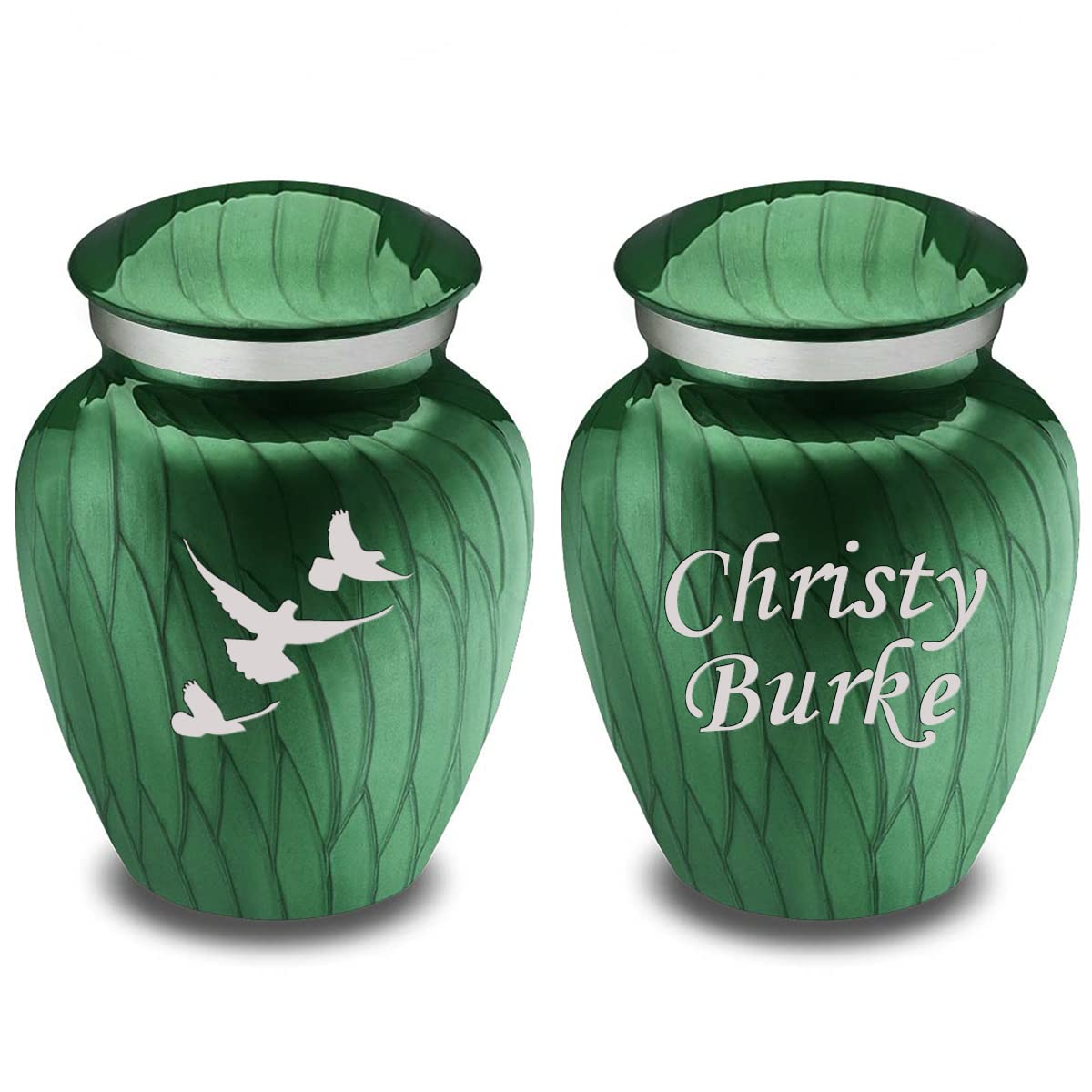 GetUrns Keepsake Embrace Dove Cremation Urn with Custom Engraving (Pearl Green)