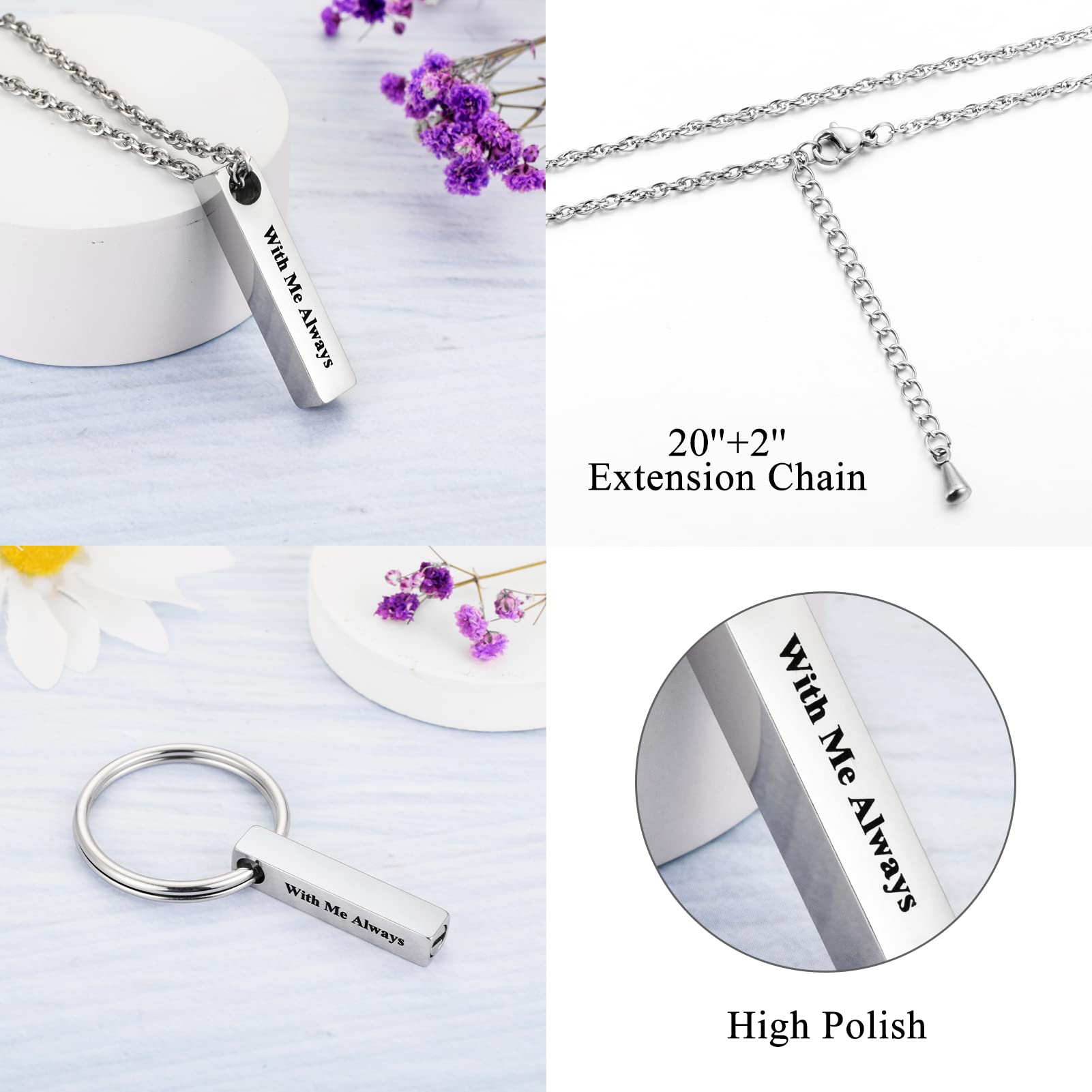 abooxiu Cube Urn Necklace for Ashes Cremation Jewelry/Keychain for Ashes Stainless Steel Memorial Keepsake Pendant for Men Women Pets- With Me Always