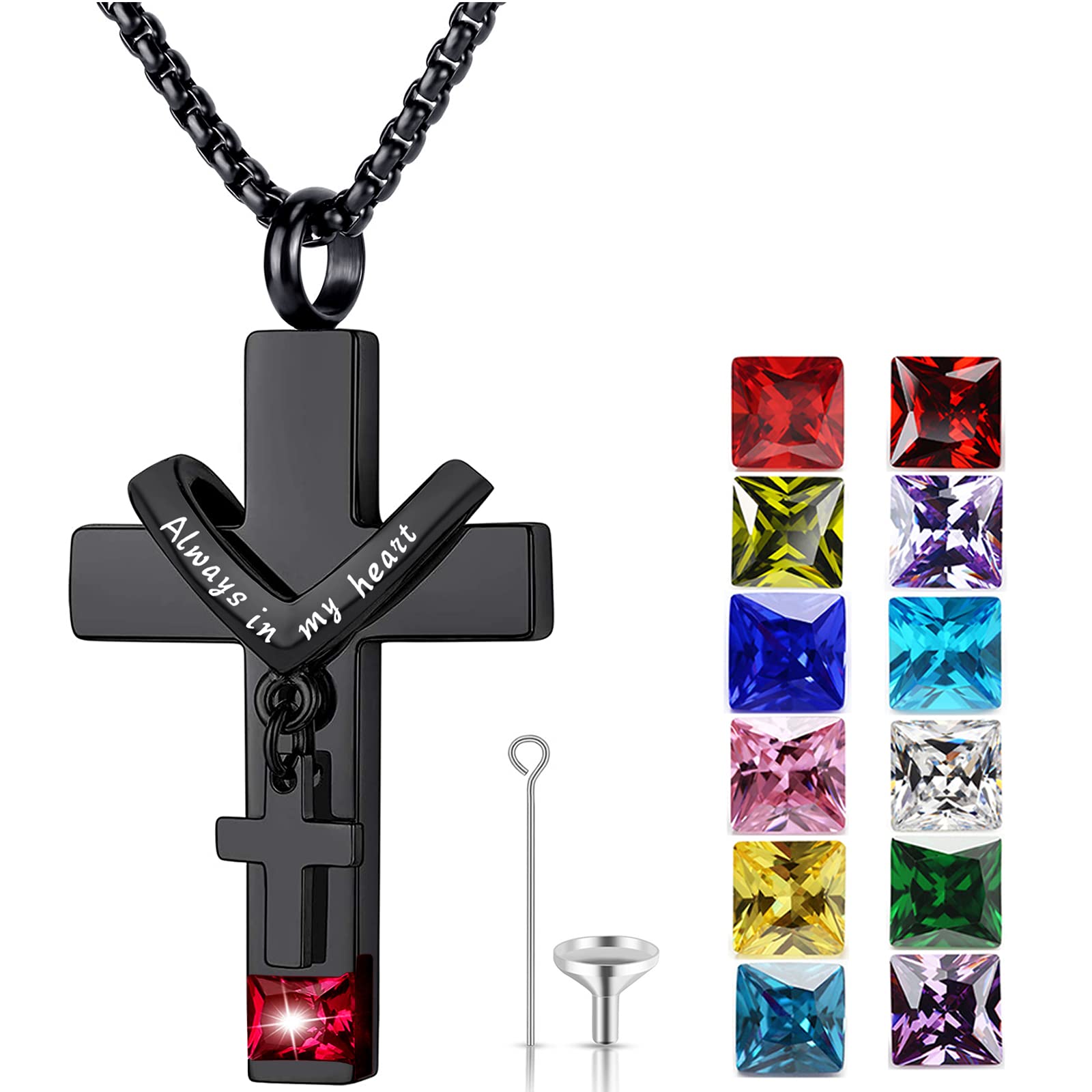 YOUFENG January Birthstones Urn Necklaces for Ashes Cross Cremation Pendant Urns for Human Ashes Memorial Keepsake Locket Jewelry