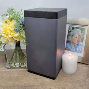 Modern Slate Gray Solid Wood Cremation Urn Made of Solid Wood - Haven Wooden Cremation Urn Large (Haven Slate Gray Cremation Unr)