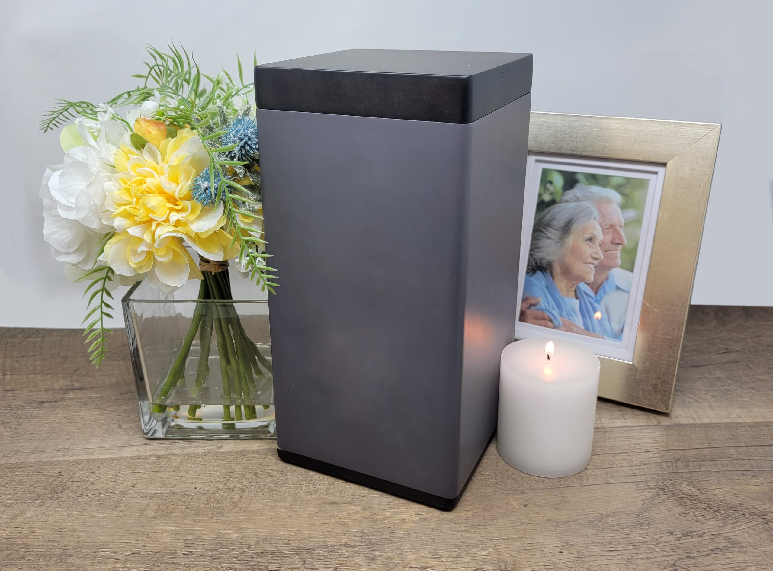 Modern Slate Gray Solid Wood Cremation Urn Made of Solid Wood - Haven Wooden Cremation Urn Large (Haven Slate Gray Cremation Unr)