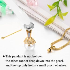 Pearl Urn Necklace for Ashes Memorial Cremation Necklaces Stainless Steel Ashes Necklace for Men Women(Gold)-You Lighted Up My World