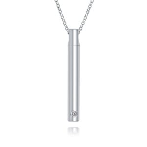 Bar Urn necklace for ashes 925 Sterling Silver Simple cylinder Memorial Keepsake Minimalist Cremation Jewelry pendant necklace for men(Silver)