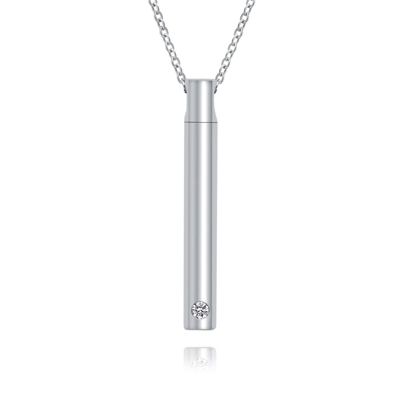 Bar Urn necklace for ashes 925 Sterling Silver Simple cylinder Memorial Keepsake Minimalist Cremation Jewelry pendant necklace for men(Silver)