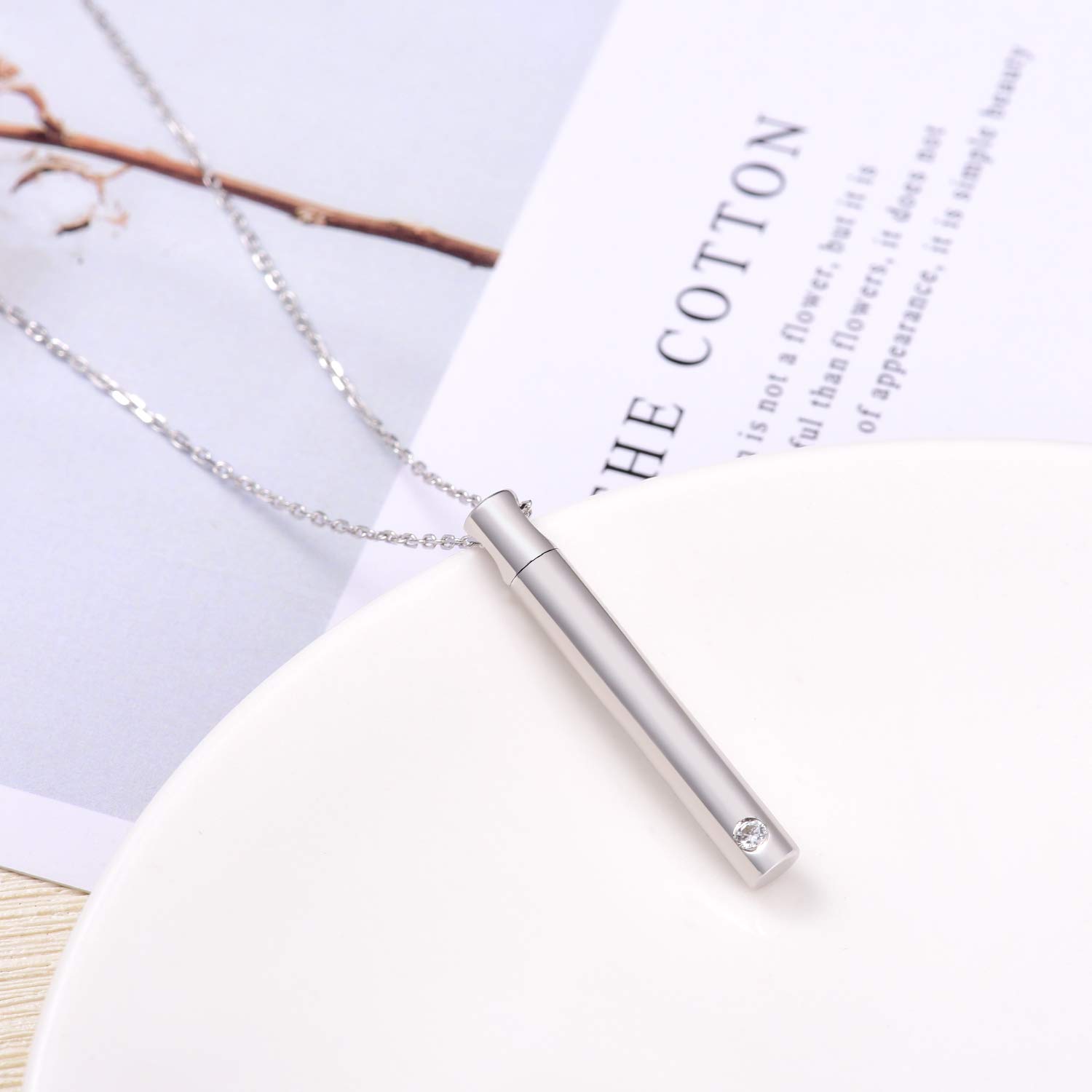 Bar Urn necklace for ashes 925 Sterling Silver Simple cylinder Memorial Keepsake Minimalist Cremation Jewelry pendant necklace for men(Silver)