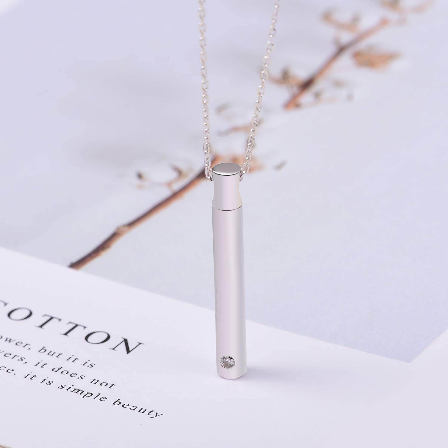 Bar Urn necklace for ashes 925 Sterling Silver Simple cylinder Memorial Keepsake Minimalist Cremation Jewelry pendant necklace for men(Silver)