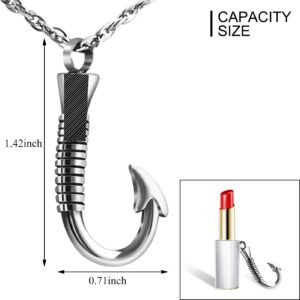 abooxiu Fishing Hook Urn Necklace for Ashes Fish Hook Stainless Steel Cremation Jewelry Memorial Pendant Keepsake for Men(Silver)