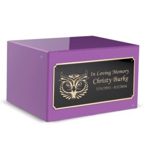 geturns custom engraved heritage purple adult cremation urn memorial box for ashes (owl)