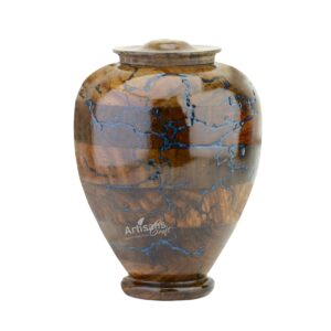 Handmade Rosewood Cremation Urn for Human Ashes Adults Male Female – Lichtenburg Figure Resin Burial Funeral Round Keepsake Memorial Urns (Blue Resin, Medium Ashes Holding Capacity 120 Cubic Inches)