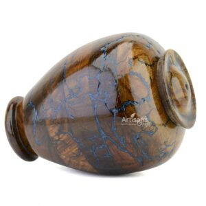 Handmade Rosewood Cremation Urn for Human Ashes Adults Male Female – Lichtenburg Figure Resin Burial Funeral Round Keepsake Memorial Urns (Blue Resin, Medium Ashes Holding Capacity 120 Cubic Inches)