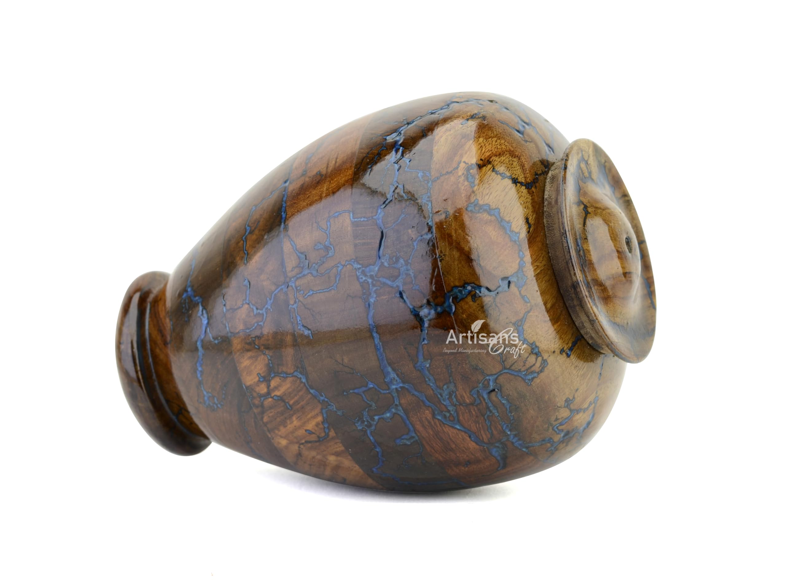 Handmade Rosewood Cremation Urn for Human Ashes Adults Male Female – Lichtenburg Figure Resin Burial Funeral Round Keepsake Memorial Urns (Blue Resin, Medium Ashes Holding Capacity 120 Cubic Inches)