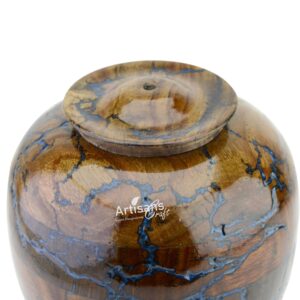 Handmade Rosewood Cremation Urn for Human Ashes Adults Male Female – Lichtenburg Figure Resin Burial Funeral Round Keepsake Memorial Urns (Blue Resin, Medium Ashes Holding Capacity 120 Cubic Inches)