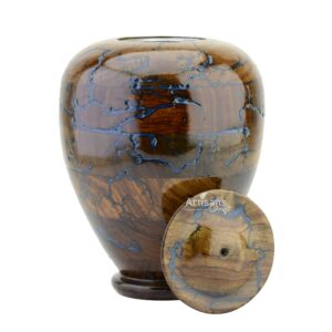 Handmade Rosewood Cremation Urn for Human Ashes Adults Male Female – Lichtenburg Figure Resin Burial Funeral Round Keepsake Memorial Urns (Blue Resin, Medium Ashes Holding Capacity 120 Cubic Inches)