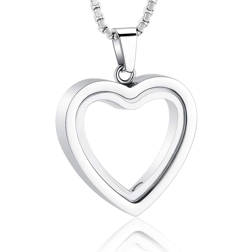 zeqingjw Glass Cremation Jewelry Necklace for Ashes Heart Memorial Lockets for Ashes Stainless Steel Keepsake Urn Ashes Pendants