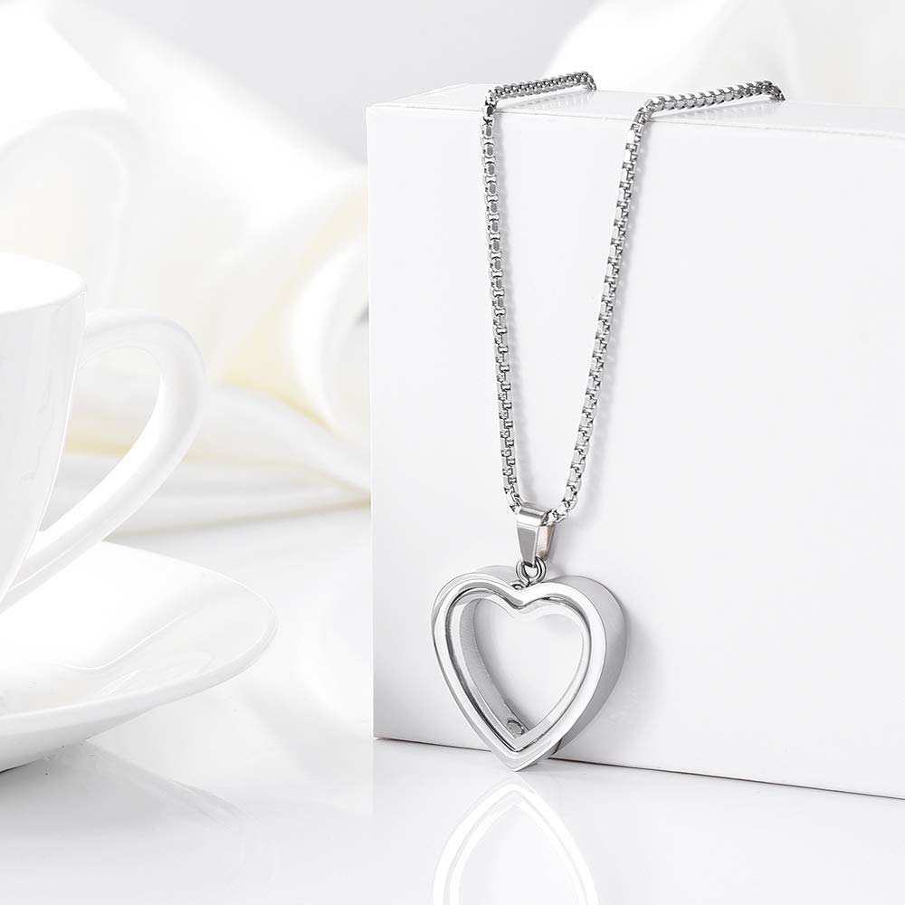 zeqingjw Glass Cremation Jewelry Necklace for Ashes Heart Memorial Lockets for Ashes Stainless Steel Keepsake Urn Ashes Pendants