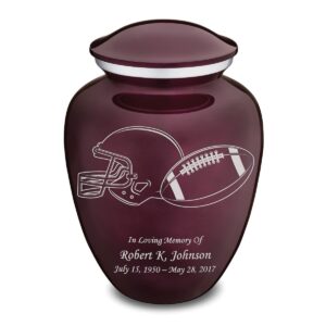 geturns embrace personalized football adult cremation urn with custom engraving for human ashes for funeral, burial, niche or columbarium – 200 cubic inches –urns for human adult ashes (cherry purple)