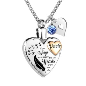 LuxglitterLin Heart Urn Necklace for Ashes Uncle Cremation Memorial Keepsake Jewelry for Uncle -Your Wings were Ready My Heart was Not