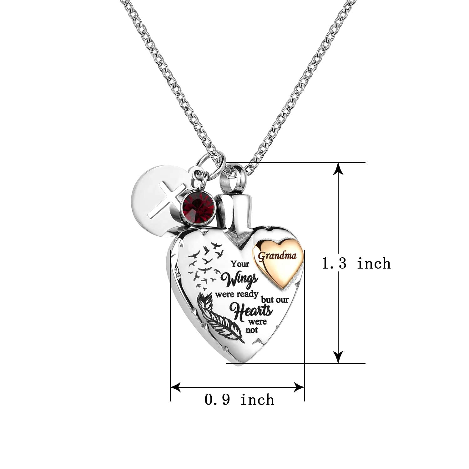 LuxglitterLin Heart Urn Necklace for Ashes Uncle Cremation Memorial Keepsake Jewelry for Uncle -Your Wings were Ready My Heart was Not