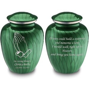 geturns medium embrace praying hands cremation urn with custom engraving (_pearl green double sided)