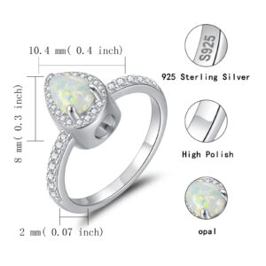 Sterling Silver Urn Ring for Ashes: Women Teardrop Opal Ash Ring Cubic Zirconia Memorial Cremation Jewelry Bereavement Keepsakes Gift for Loss of a Loved One (Size 8)